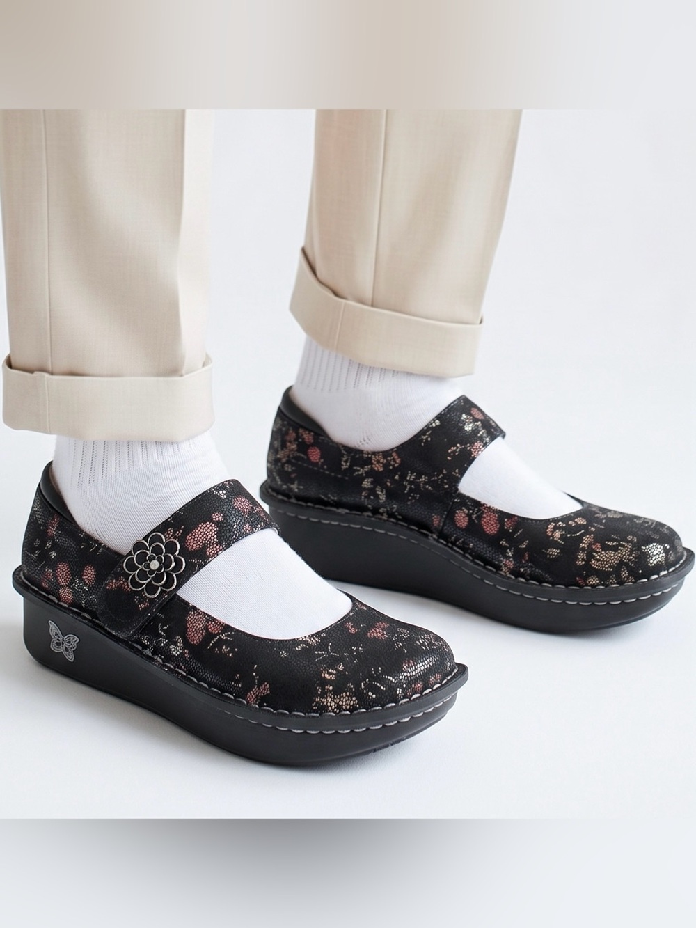 Alegria Paloma Women Sz 39 Mary Jane comfort Nurse floral print leather Shoes